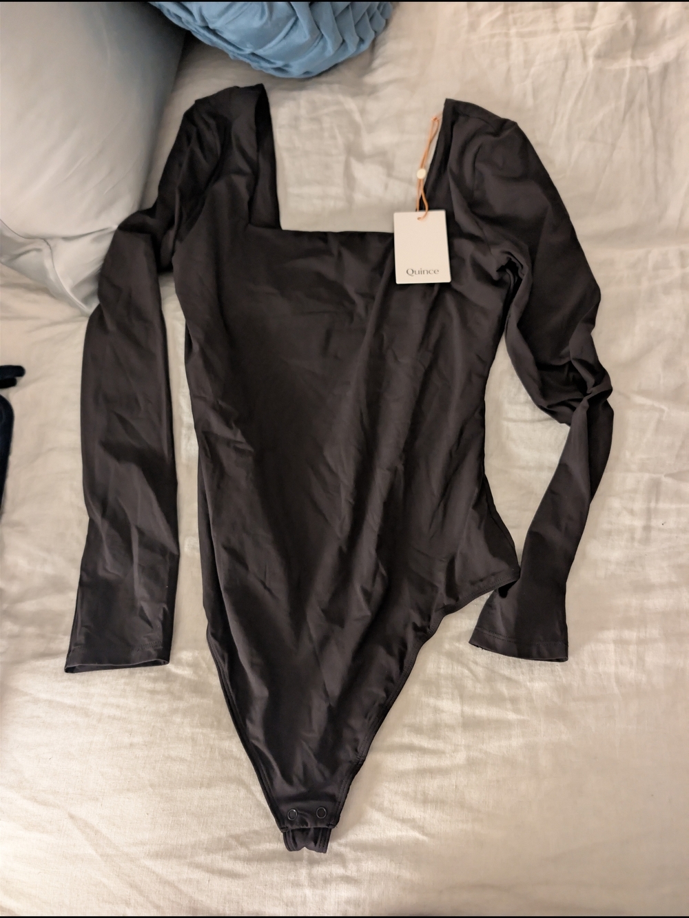 Quince NWT Black Long-Sleeve Square Neck Bodysuit Medium Second Skin